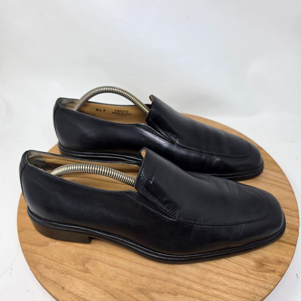 Bally Shoes Men 8.5 Caddo Black Leather Slip On Square Toe Dress Office Work